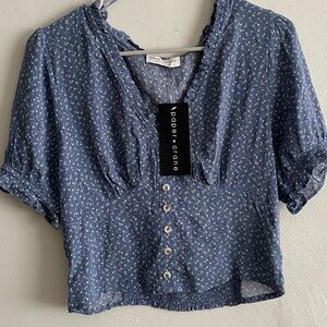 Paper Crane Navy Button-Up Blouse